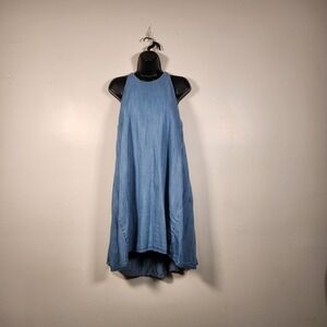 MOSSIMO Chambray Dress M Blue High Low Halter Neck Tie Back Coastal Cowgirl Boho